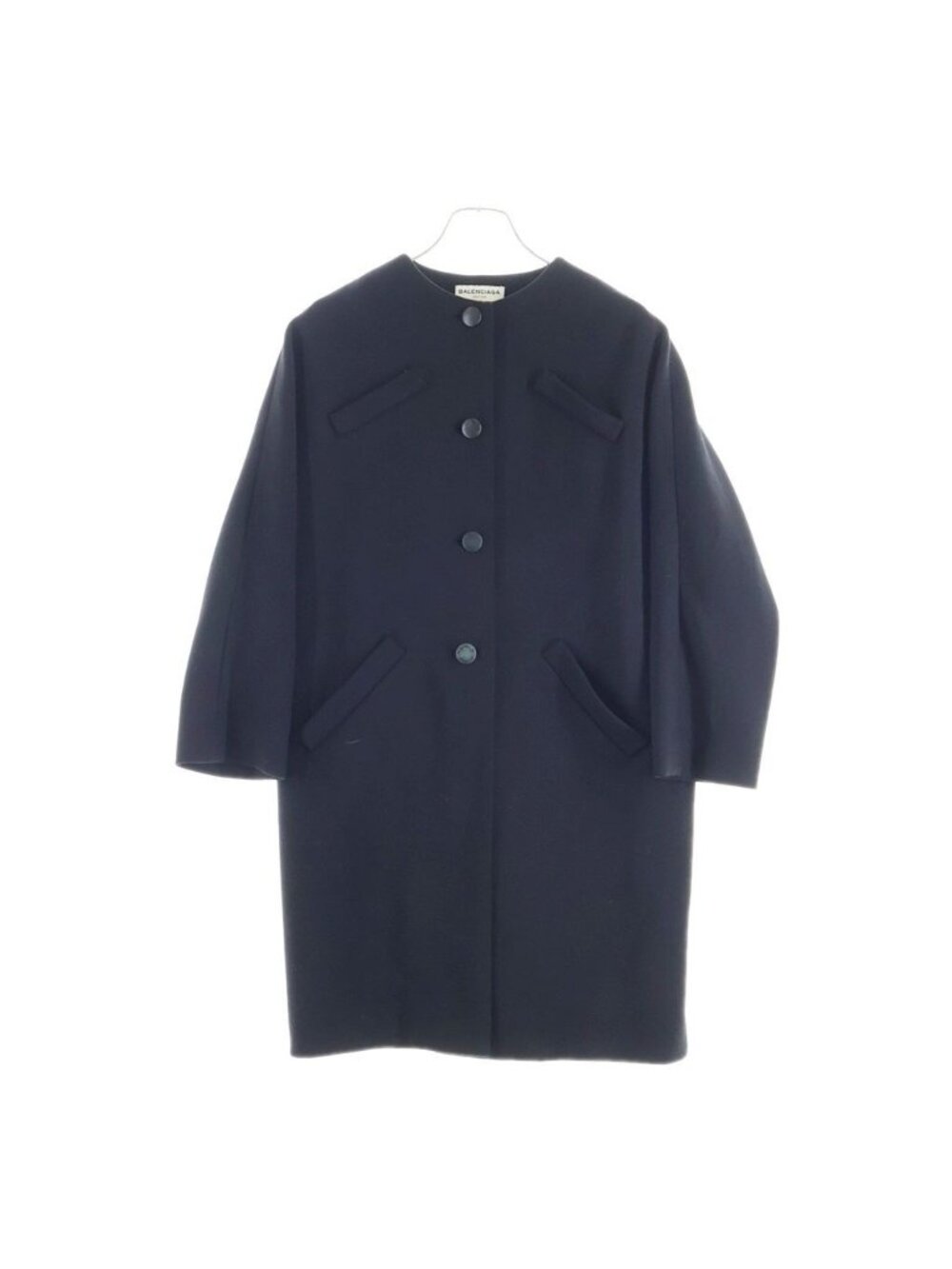 Balenciaga Collarless Wool Long Coat Black
